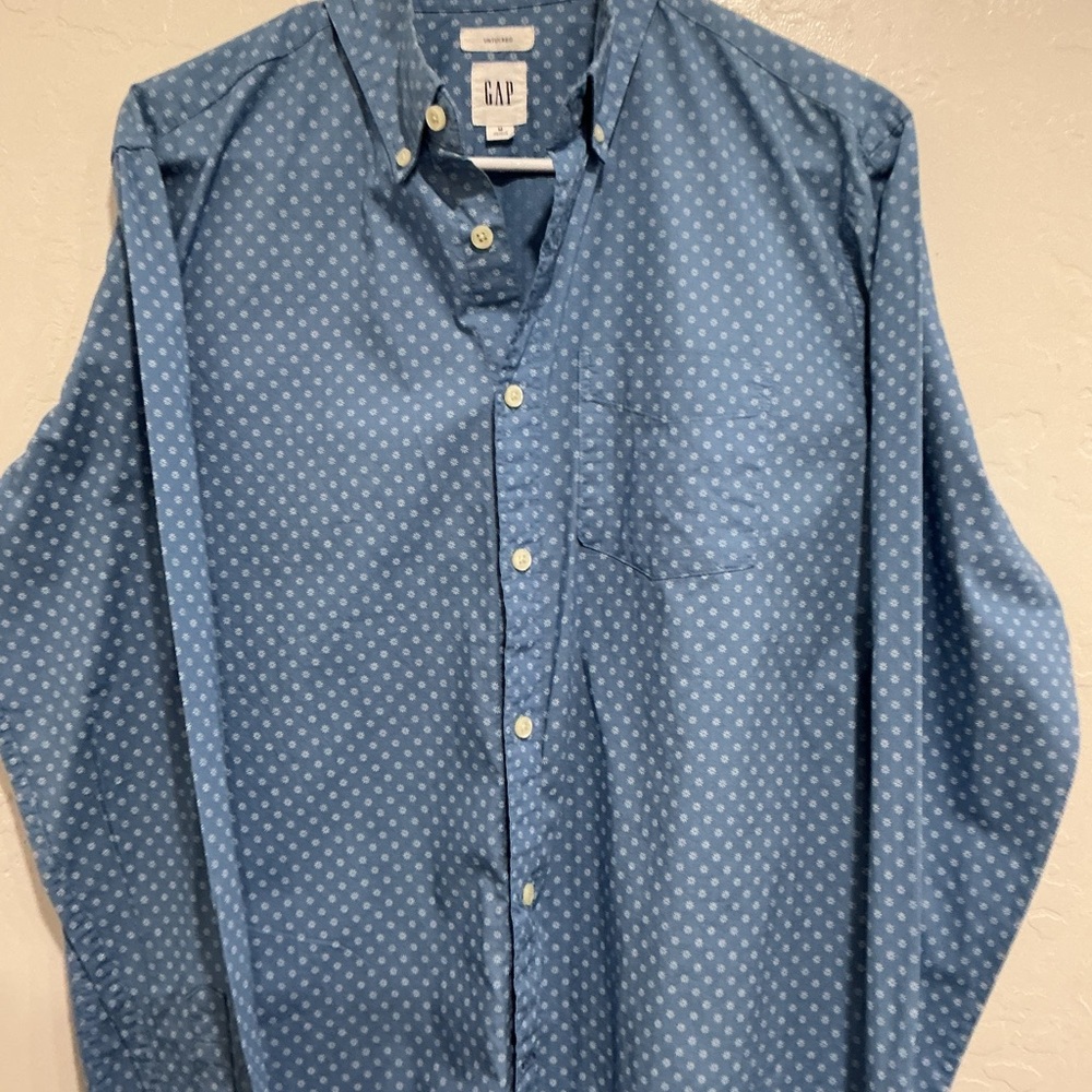 GAP Men's Casual Blue Patterned Shirt